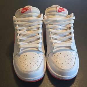 Nike White and Picante Red Dunks